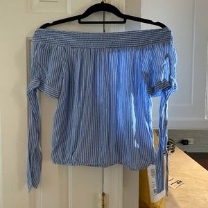 Blue and white striped off the shoulder top
